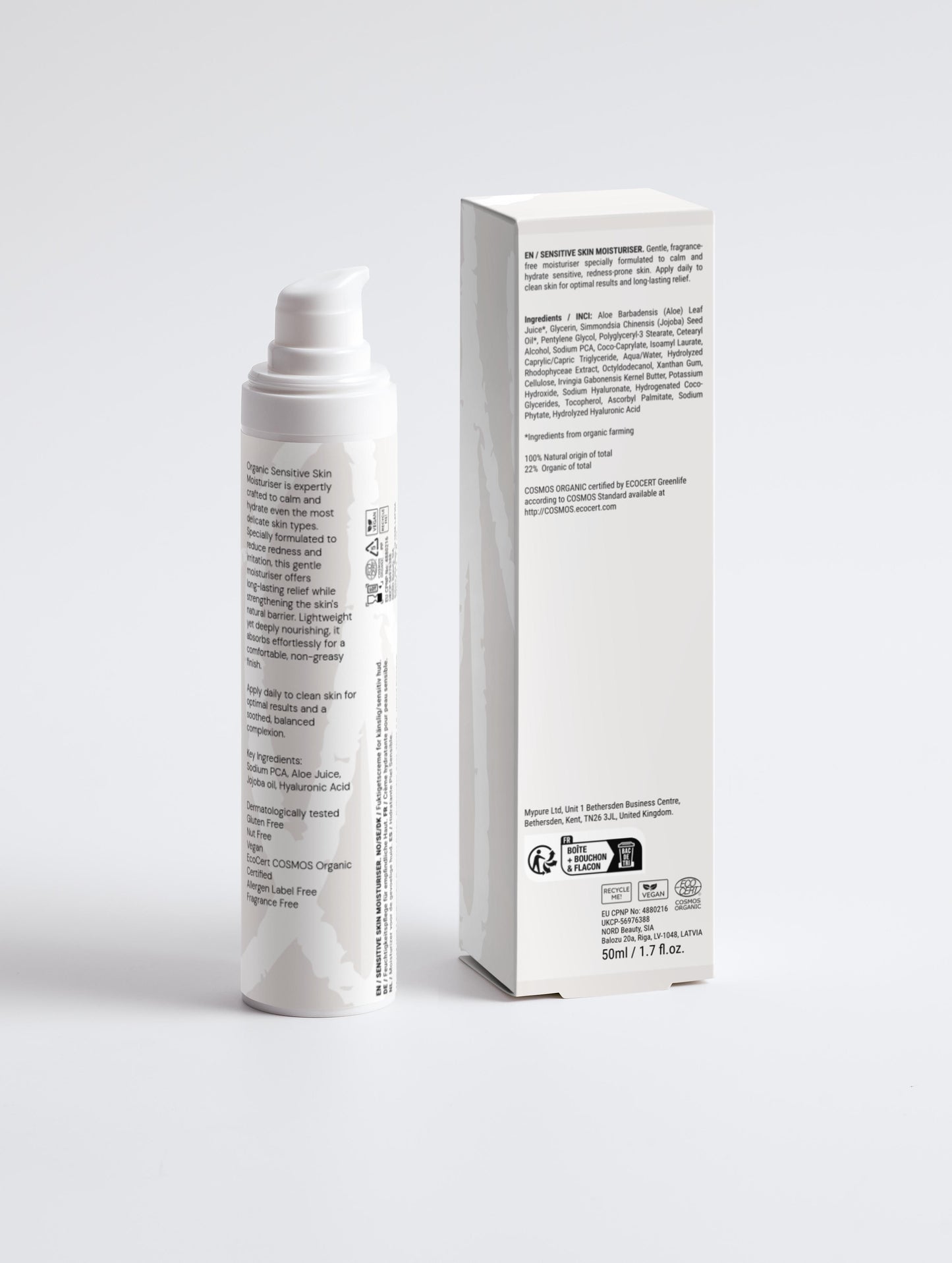 Organic Sensitive Skin Moisturiser, Fragrance Free, 50ml